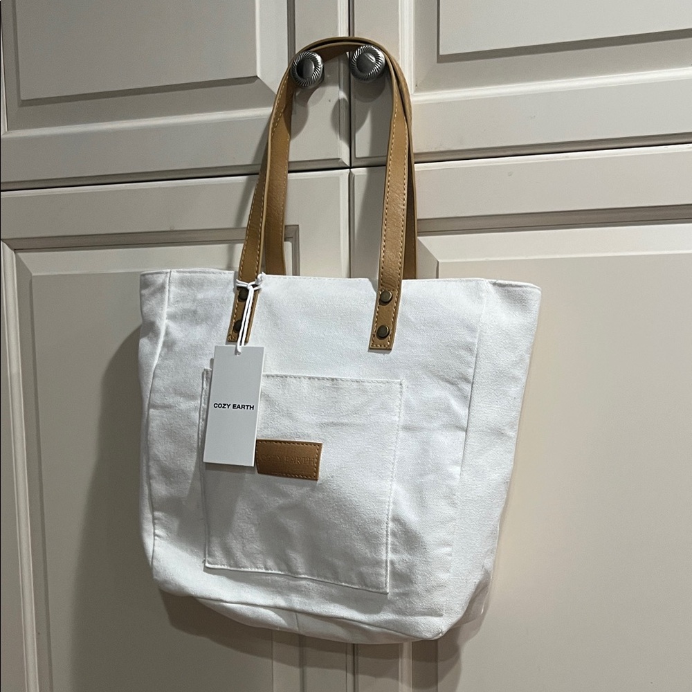Cozy Earth reusable lined White and Tan Canvas Tote Bag